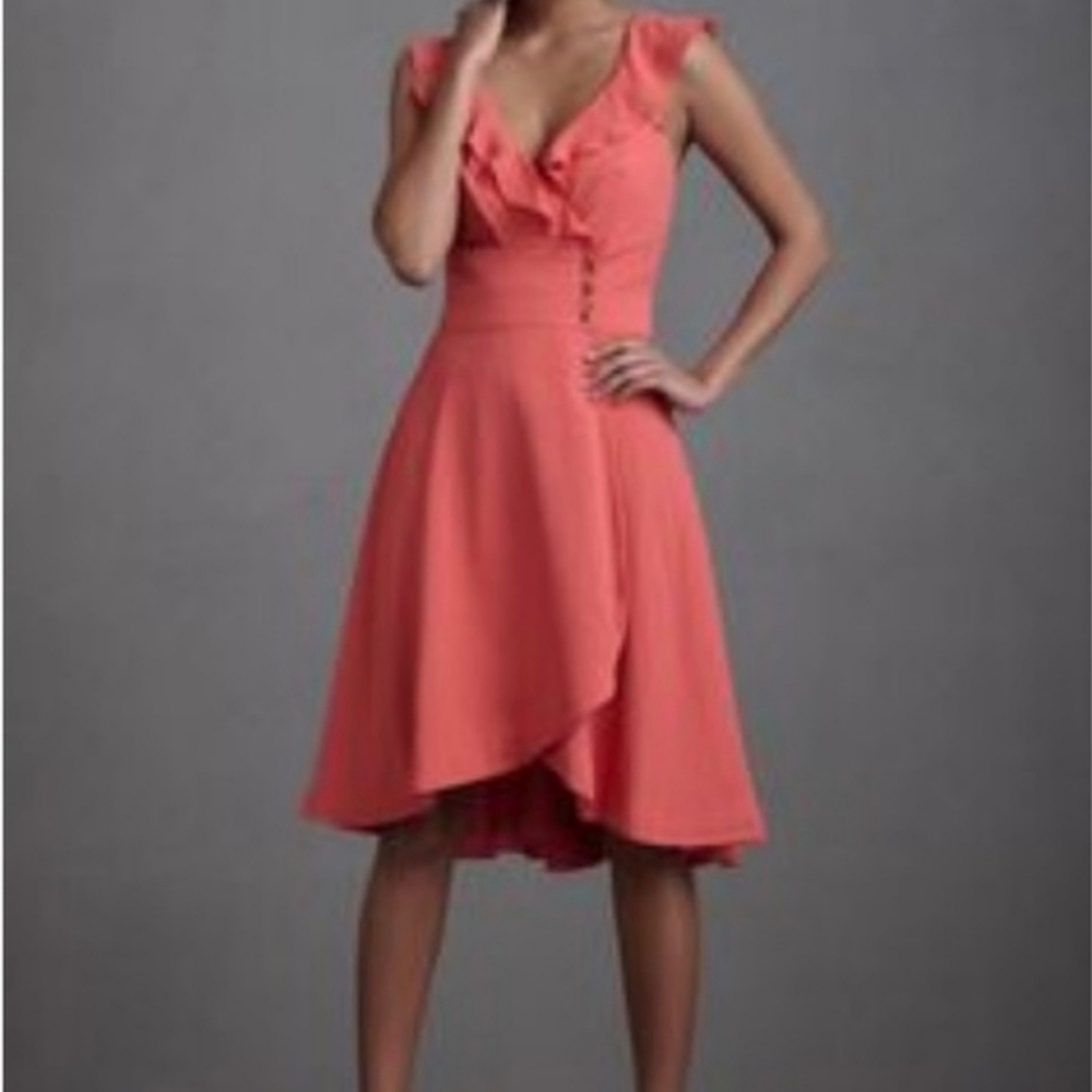 Anthropologie Quillaree orange Coral Ruffle Wrap Dress 6